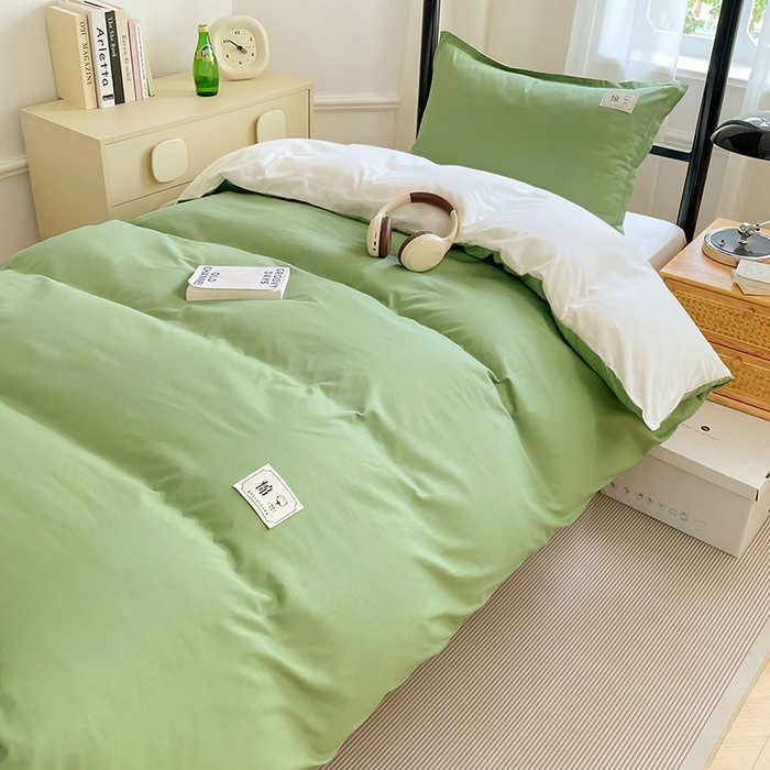 91家纺网 家纺一手货源 找家纺 锦润家纺2025新款13372全棉纯色双拼学生宿舍三件套六件套