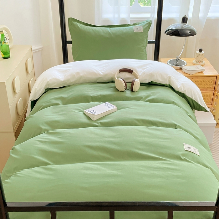 91家纺网 家纺一手货源 找家纺 锦润家纺2025新款13372全棉纯色双拼学生宿舍三件套六件套