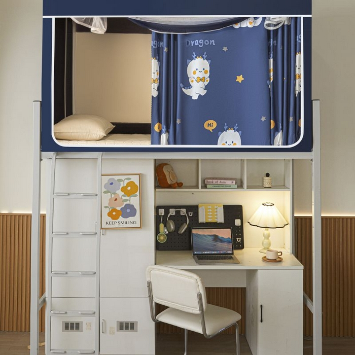 91家纺网 家纺一手货源 找家纺 博诺蚊帐 2025新款学生床遮光蚊帐 蓝色恐龙