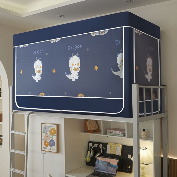 91家纺网 家纺一手货源 找家纺 博诺蚊帐 2025新款学生床遮光蚊帐 蓝色恐龙