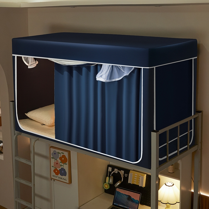 91家纺网 家纺一手货源 找家纺 博诺蚊帐 2025新款学生床遮光蚊帐 藏青