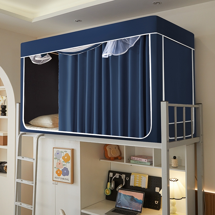 91家纺网 家纺一手货源 找家纺 博诺蚊帐 2025新款学生床遮光蚊帐 藏青