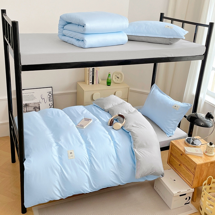 91家纺网 家纺一手货源 找家纺 锦润家纺2025新款13372全棉纯色双拼学生宿舍三件套六件套