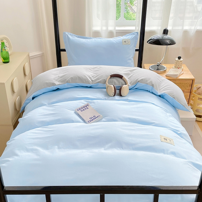 91家纺网 家纺一手货源 找家纺 锦润家纺2025新款13372全棉纯色双拼学生宿舍三件套六件套