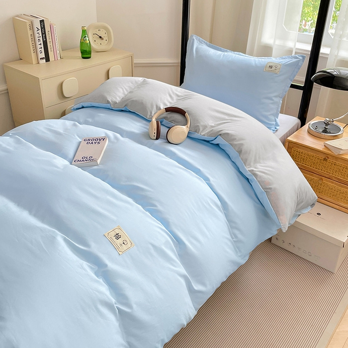 91家纺网 家纺一手货源 找家纺 锦润家纺2025新款13372全棉纯色双拼学生宿舍三件套六件套