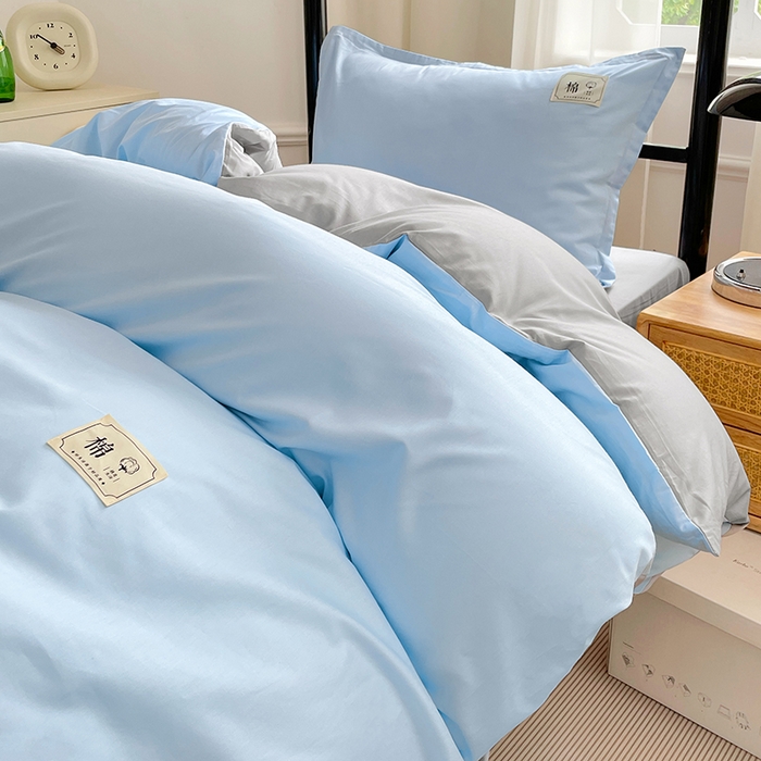 91家纺网 家纺一手货源 找家纺 锦润家纺2025新款13372全棉纯色双拼学生宿舍三件套六件套