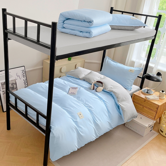 91家纺网 家纺一手货源 找家纺 锦润家纺2025新款13372全棉纯色双拼学生宿舍三件套六件套