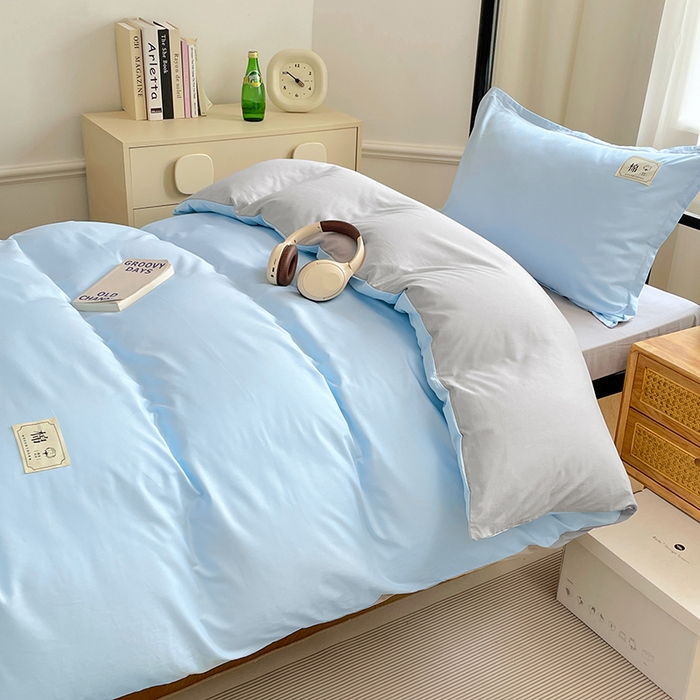 91家纺网 家纺一手货源 找家纺 锦润家纺2025新款13372全棉纯色双拼学生宿舍三件套六件套