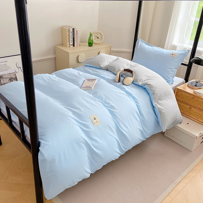 91家纺网 家纺一手货源 找家纺 锦润家纺2025新款13372全棉纯色双拼学生宿舍三件套六件套