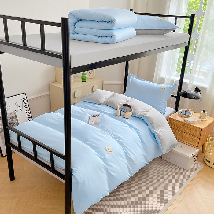 91家纺网 家纺一手货源 找家纺 锦润家纺2025新款13372全棉纯色双拼学生宿舍三件套六件套