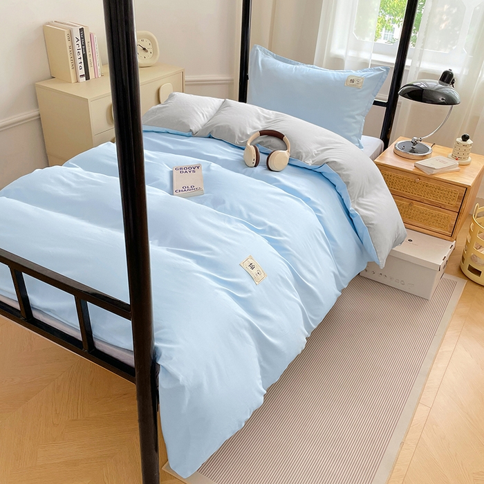 91家纺网 家纺一手货源 找家纺 锦润家纺2025新款13372全棉纯色双拼学生宿舍三件套六件套