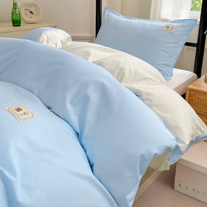 91家纺网 家纺一手货源 找家纺 锦润家纺2025新款13372全棉纯色双拼学生宿舍三件套六件套