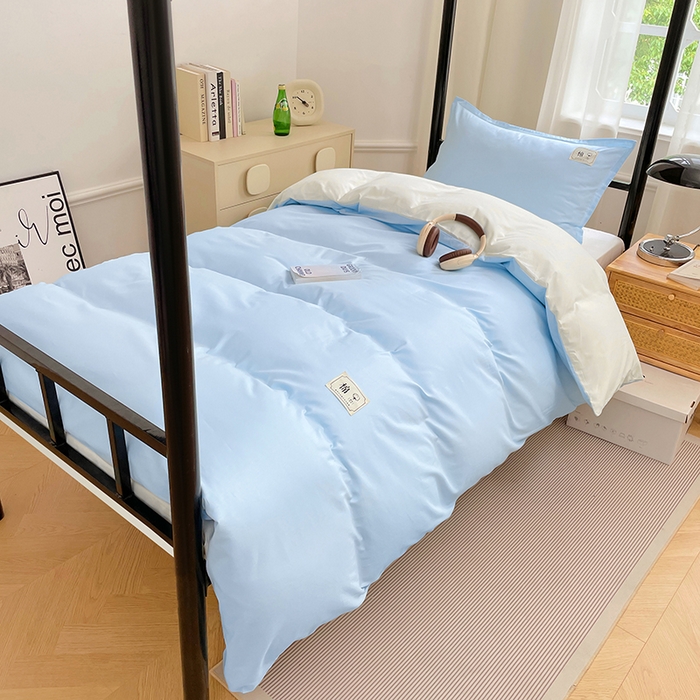 91家纺网 家纺一手货源 找家纺 锦润家纺2025新款13372全棉纯色双拼学生宿舍三件套六件套