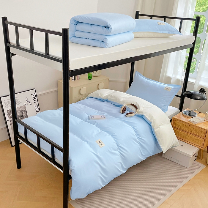 91家纺网 家纺一手货源 找家纺 锦润家纺2025新款13372全棉纯色双拼学生宿舍三件套六件套