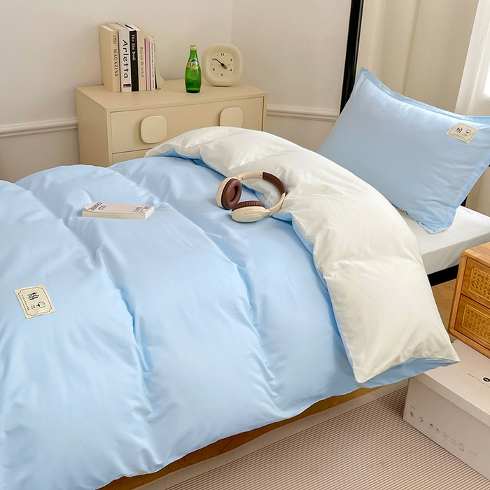 91家纺网 家纺一手货源 找家纺 锦润家纺2025新款13372全棉纯色双拼学生宿舍三件套六件套