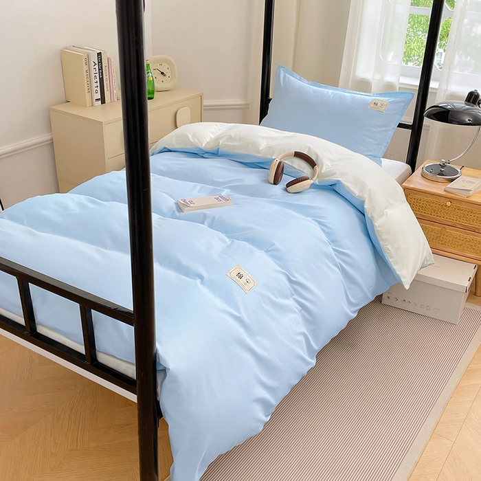 91家纺网 家纺一手货源 找家纺 锦润家纺2025新款13372全棉纯色双拼学生宿舍三件套六件套