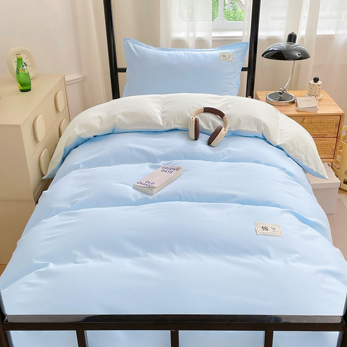 91家纺网 家纺一手货源 找家纺 锦润家纺2025新款13372全棉纯色双拼学生宿舍三件套六件套