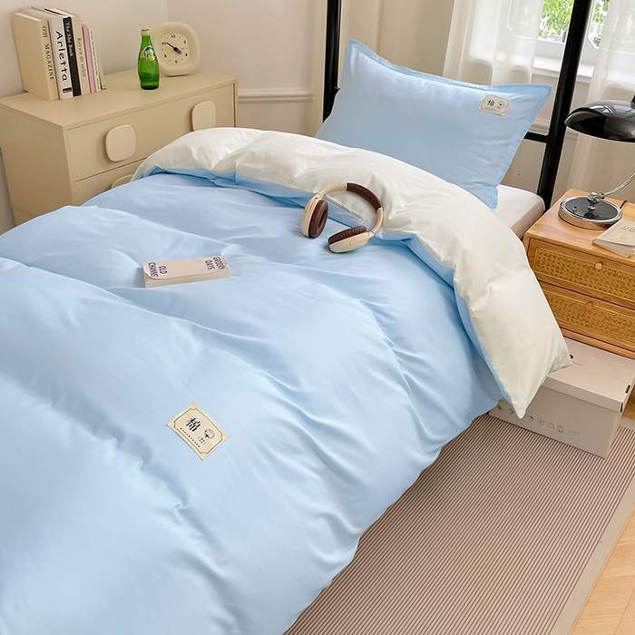 91家纺网 家纺一手货源 找家纺 锦润家纺2025新款13372全棉纯色双拼学生宿舍三件套六件套