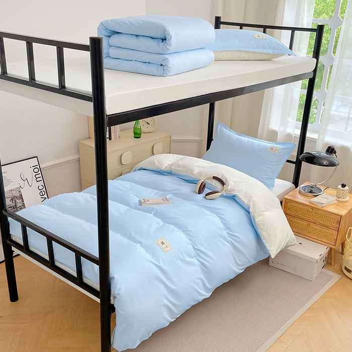 91家纺网 家纺一手货源 找家纺 锦润家纺2025新款13372全棉纯色双拼学生宿舍三件套六件套