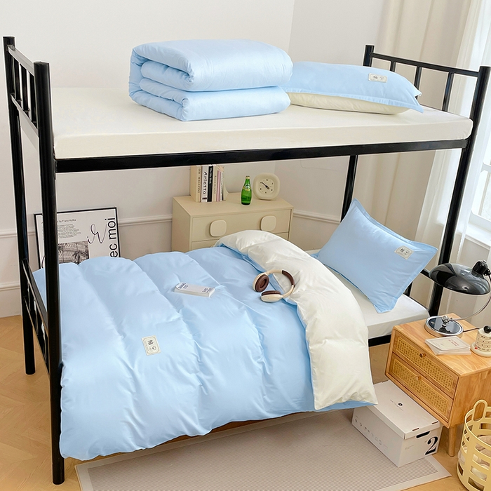 91家纺网 家纺一手货源 找家纺 锦润家纺2025新款13372全棉纯色双拼学生宿舍三件套六件套