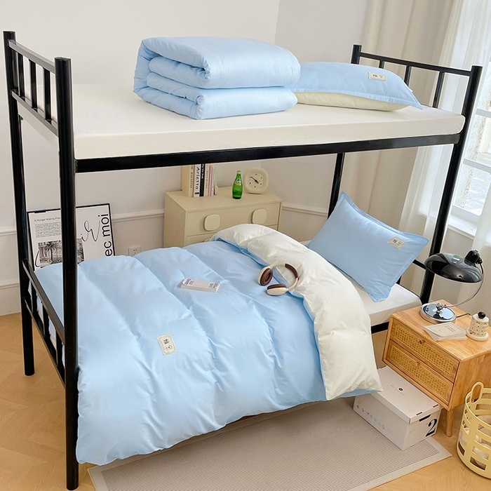 91家纺网 家纺一手货源 找家纺 锦润家纺2025新款13372全棉纯色双拼学生宿舍三件套六件套