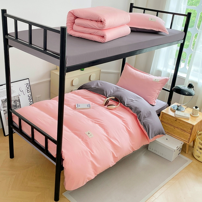 91家纺网 家纺一手货源 找家纺 锦润家纺2025新款13372全棉纯色双拼学生宿舍三件套六件套