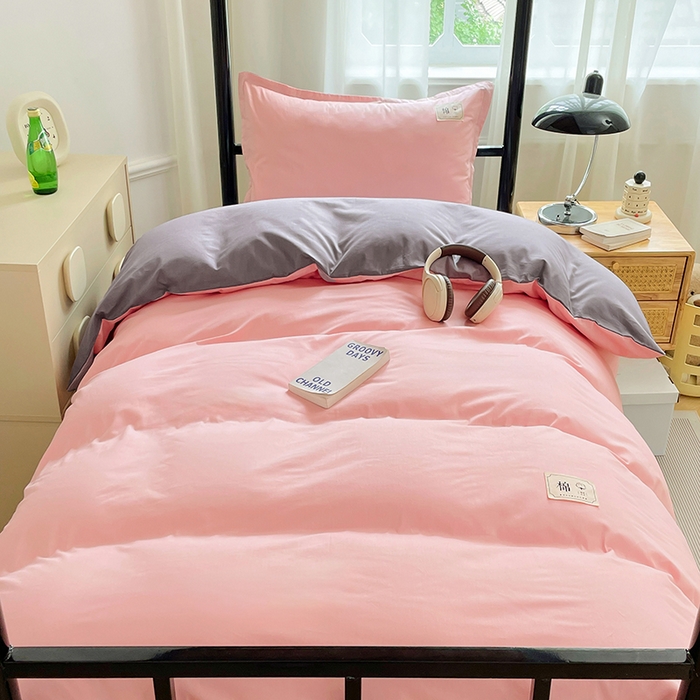 91家纺网 家纺一手货源 找家纺 锦润家纺2025新款13372全棉纯色双拼学生宿舍三件套六件套