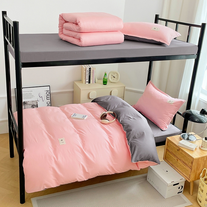 91家纺网 家纺一手货源 找家纺 锦润家纺2025新款13372全棉纯色双拼学生宿舍三件套六件套