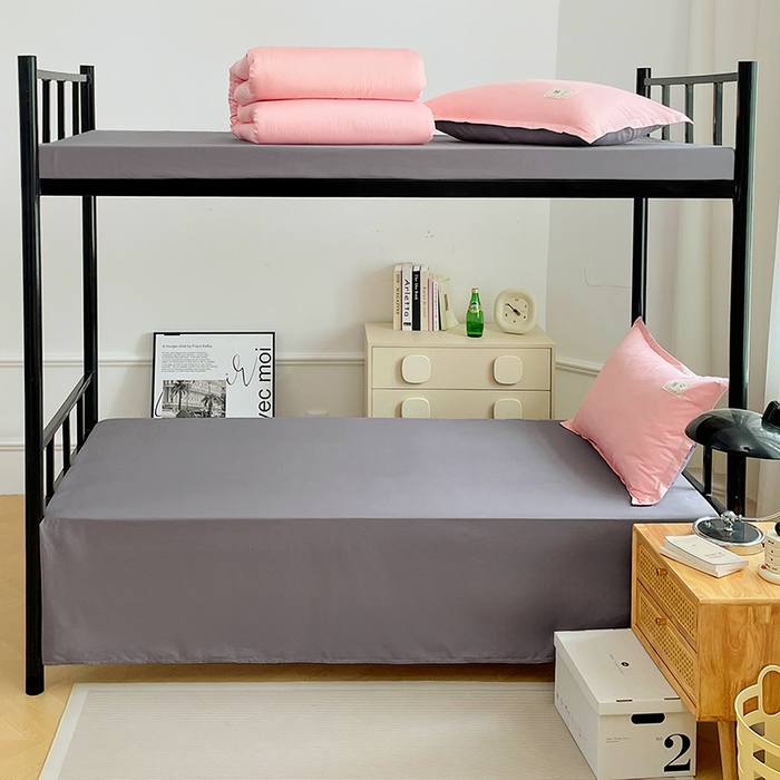 91家纺网 家纺一手货源 找家纺 锦润家纺2025新款13372全棉纯色双拼学生宿舍三件套六件套