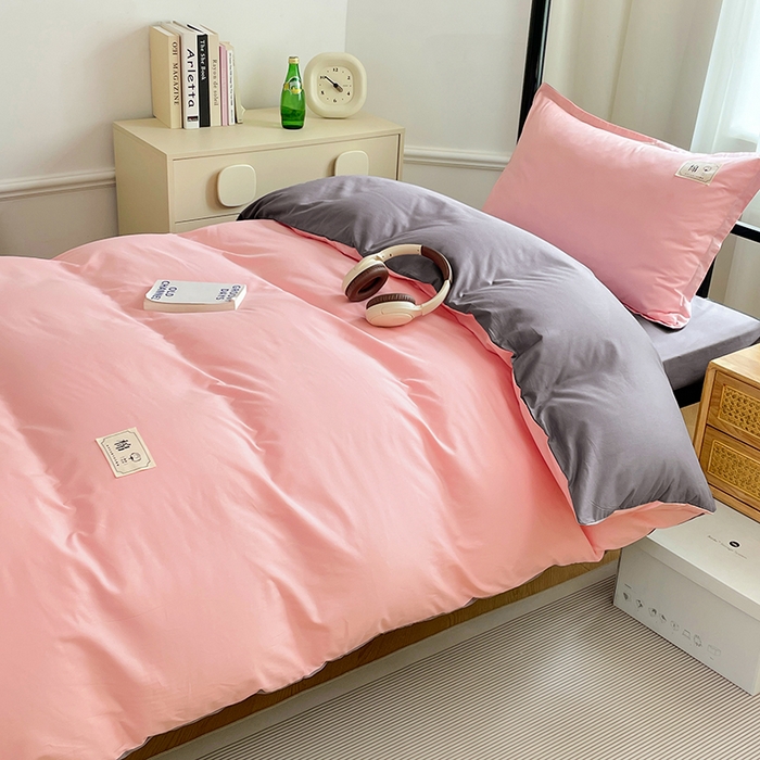 91家纺网 家纺一手货源 找家纺 锦润家纺2025新款13372全棉纯色双拼学生宿舍三件套六件套