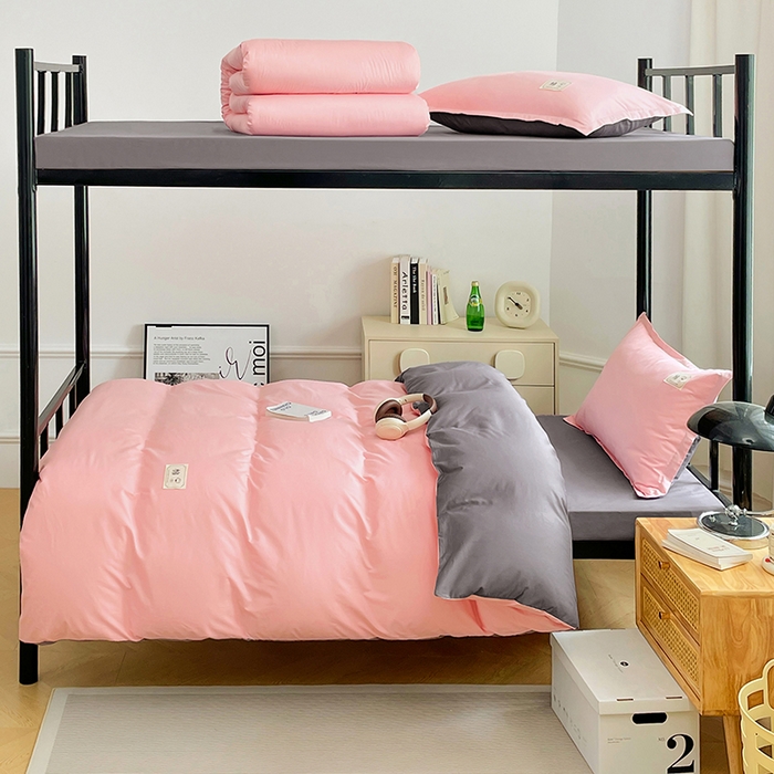 91家纺网 家纺一手货源 找家纺 锦润家纺2025新款13372全棉纯色双拼学生宿舍三件套六件套