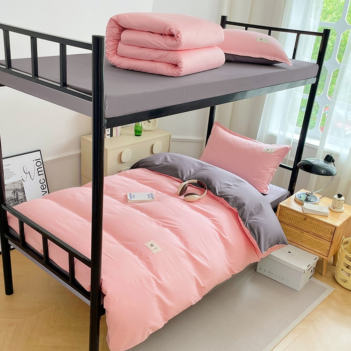 91家纺网 家纺一手货源 找家纺 锦润家纺2025新款13372全棉纯色双拼学生宿舍三件套六件套