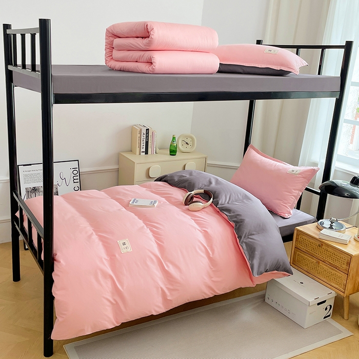 锦润家纺2025新款13372全棉纯色双拼学生宿舍三件套六件套