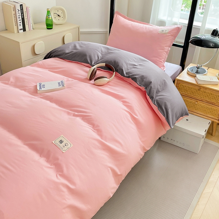 91家纺网 家纺一手货源 找家纺 锦润家纺2025新款13372全棉纯色双拼学生宿舍三件套六件套