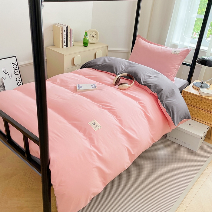 91家纺网 家纺一手货源 找家纺 锦润家纺2025新款13372全棉纯色双拼学生宿舍三件套六件套