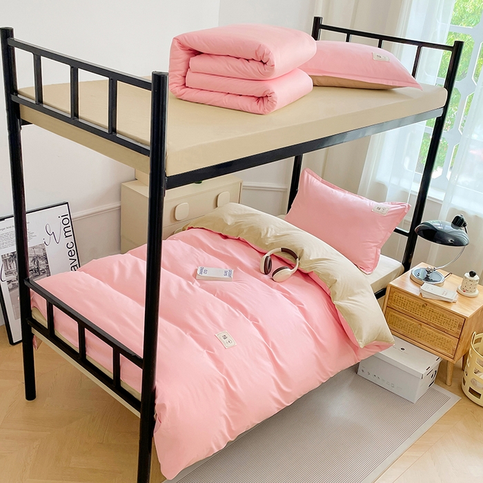 91家纺网 家纺一手货源 找家纺 锦润家纺2025新款13372全棉纯色双拼学生宿舍三件套六件套