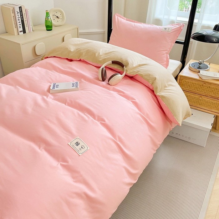 91家纺网 家纺一手货源 找家纺 锦润家纺2025新款13372全棉纯色双拼学生宿舍三件套六件套