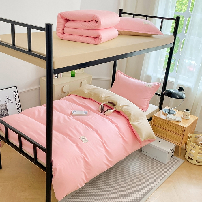 91家纺网 家纺一手货源 找家纺 锦润家纺2025新款13372全棉纯色双拼学生宿舍三件套六件套