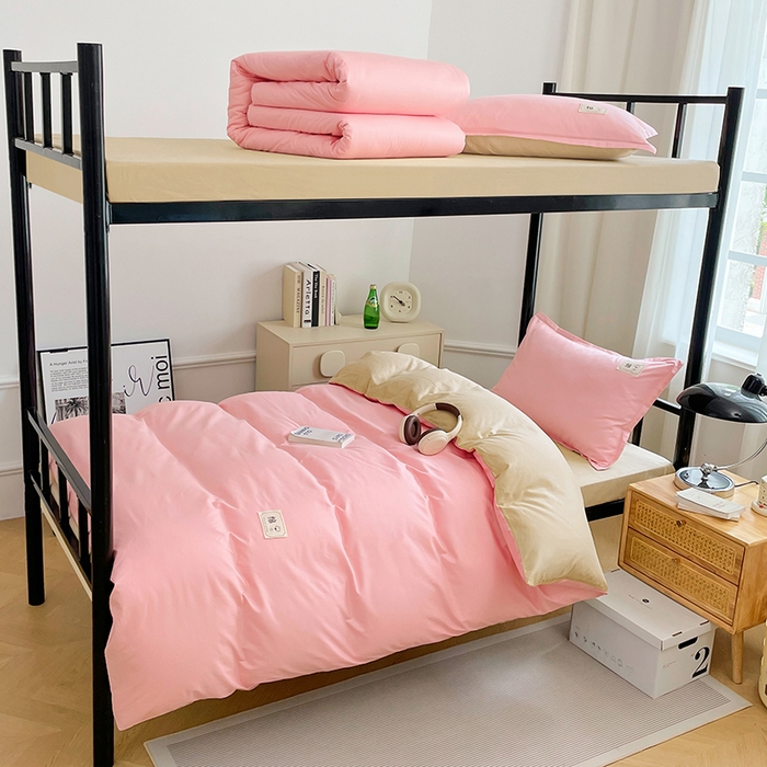 锦润家纺2025新款13372全棉纯色双拼学生宿舍三件套六件套