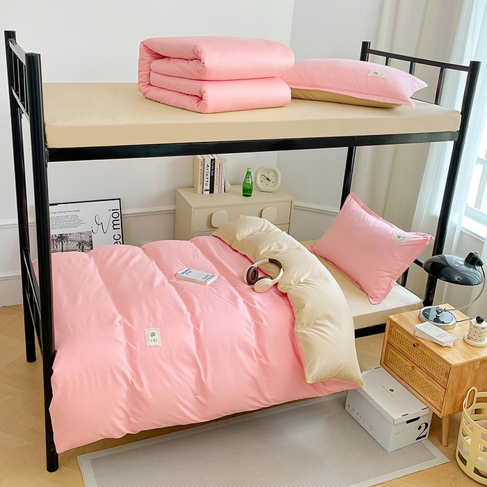 91家纺网 家纺一手货源 找家纺 锦润家纺2025新款13372全棉纯色双拼学生宿舍三件套六件套