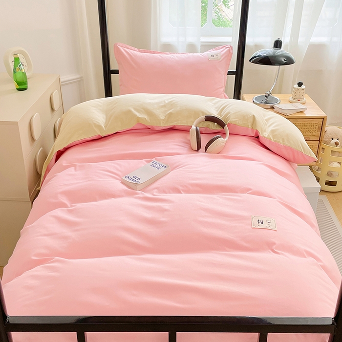 91家纺网 家纺一手货源 找家纺 锦润家纺2025新款13372全棉纯色双拼学生宿舍三件套六件套