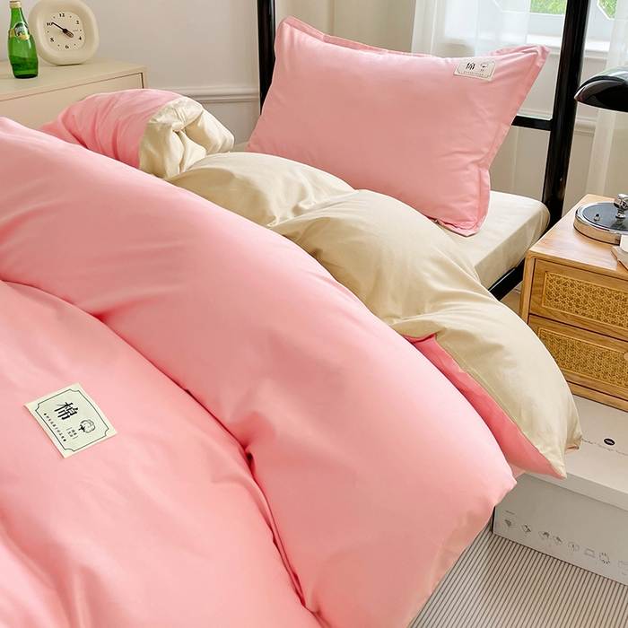 91家纺网 家纺一手货源 找家纺 锦润家纺2025新款13372全棉纯色双拼学生宿舍三件套六件套
