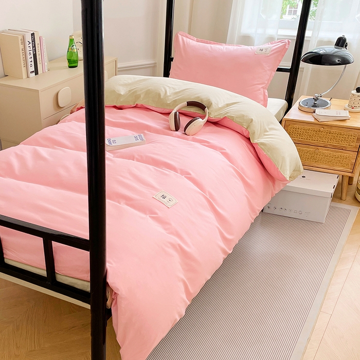 91家纺网 家纺一手货源 找家纺 锦润家纺2025新款13372全棉纯色双拼学生宿舍三件套六件套