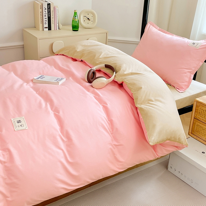 91家纺网 家纺一手货源 找家纺 锦润家纺2025新款13372全棉纯色双拼学生宿舍三件套六件套