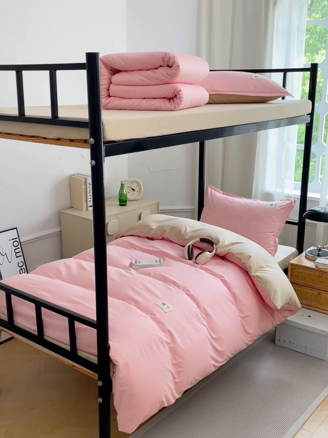 91家纺网 家纺一手货源 找家纺 锦润家纺2025新款13372全棉纯色双拼学生宿舍三件套六件套