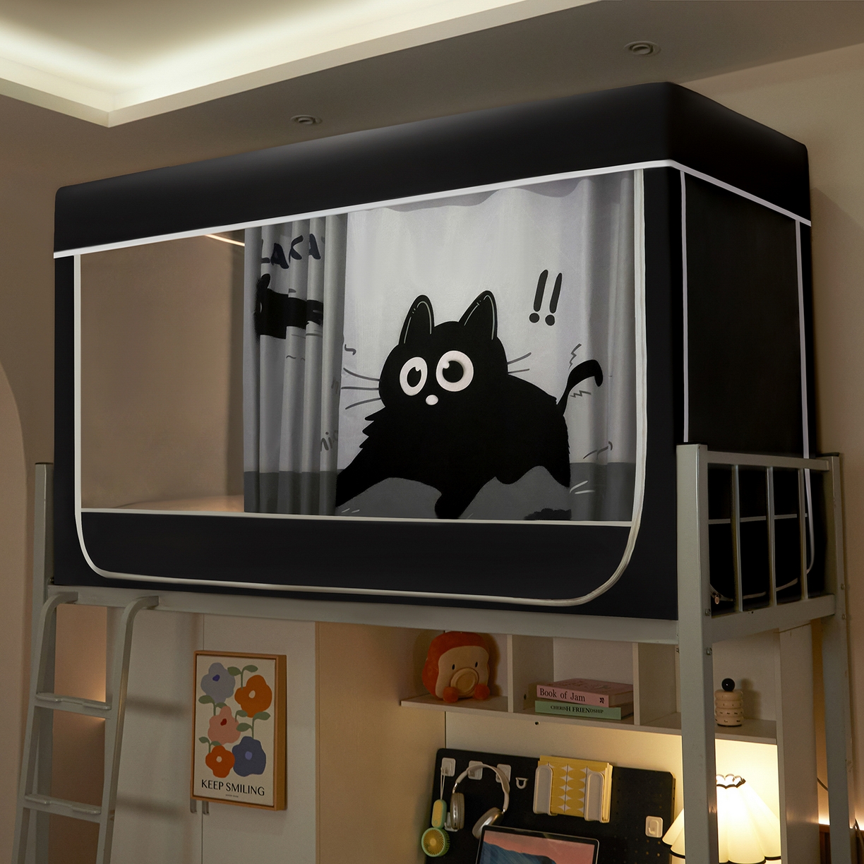 91家纺网 家纺一手货源 找家纺 （总）博诺蚊帐 2025新款99%五面遮光加厚涂层遮光大版数码印花带靠墙帘卡通学生蚊帐