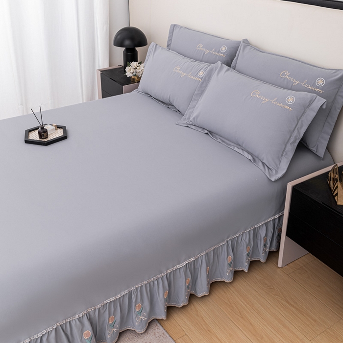 91家纺网 家纺一手货源 找家纺 梓之赫 2025新款高精密床裙绣花款系列-花满园 花满园-灰