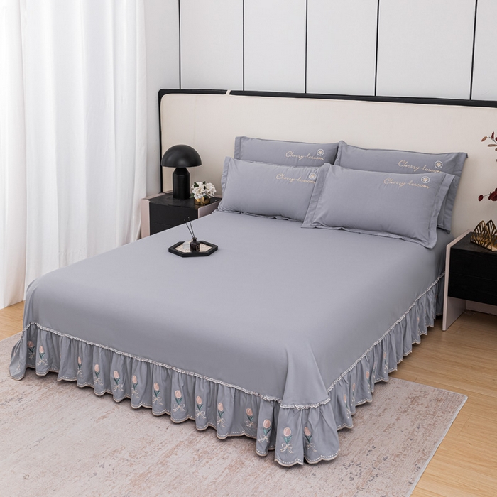 91家纺网 家纺一手货源 找家纺 梓之赫 2025新款高精密床裙绣花款系列-花满园 花满园-灰