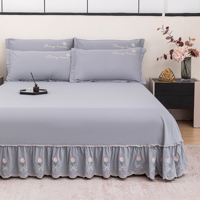 91家纺网 家纺一手货源 找家纺 梓之赫 2025新款高精密床裙绣花款系列-花满园 花满园-灰