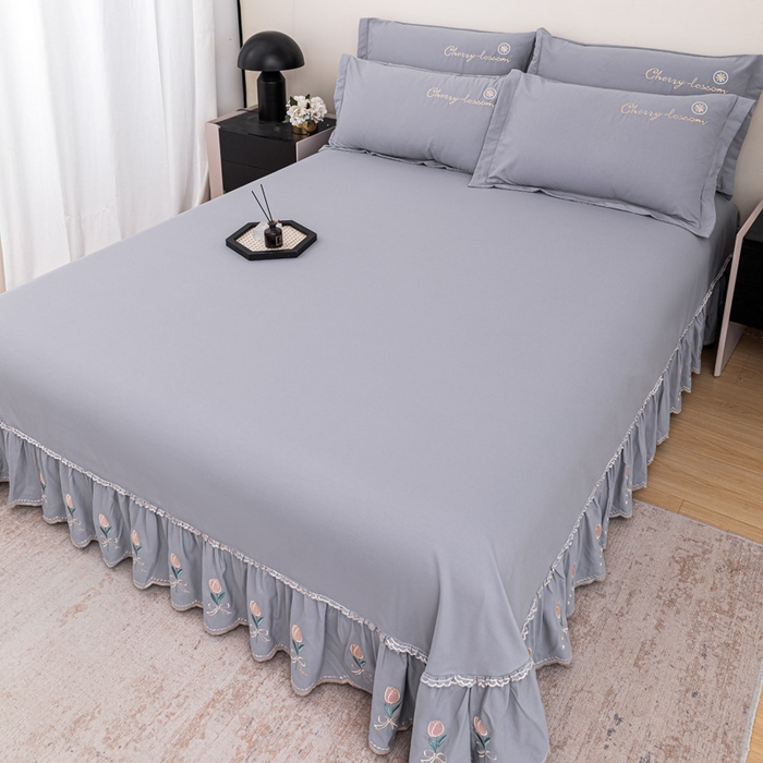 91家纺网 家纺一手货源 找家纺 梓之赫 2025新款高精密床裙绣花款系列-花满园 花满园-灰